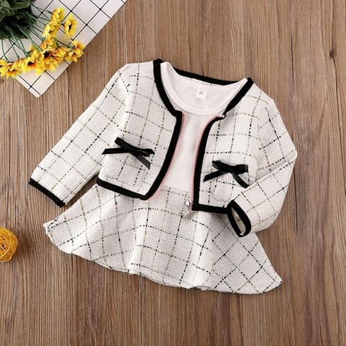 Toddler Kids Baby Girls Plaid Skirt Set Cardigan Jacket Coat + Tutu Dress Set Long Sleeve Outfits Fall Outfit Set2