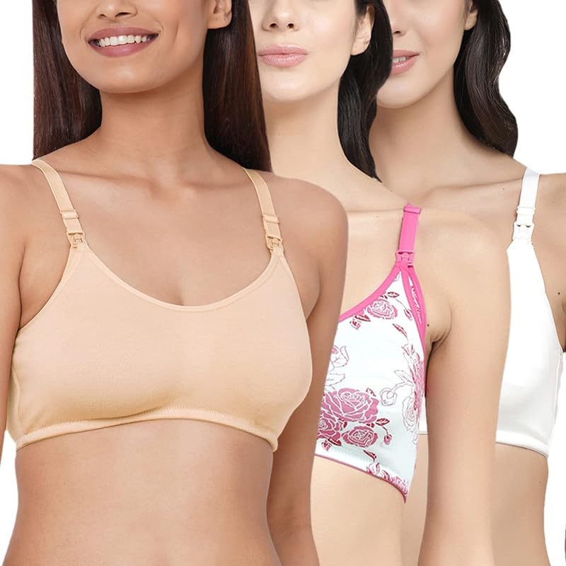 Image of Inner Sense Organic Cotton Bamboo Nursing Bra for Women I Non Padded Feeding Bra with Keyhole Back Design I Wire Free Maternity Innerwear with Full Coverage