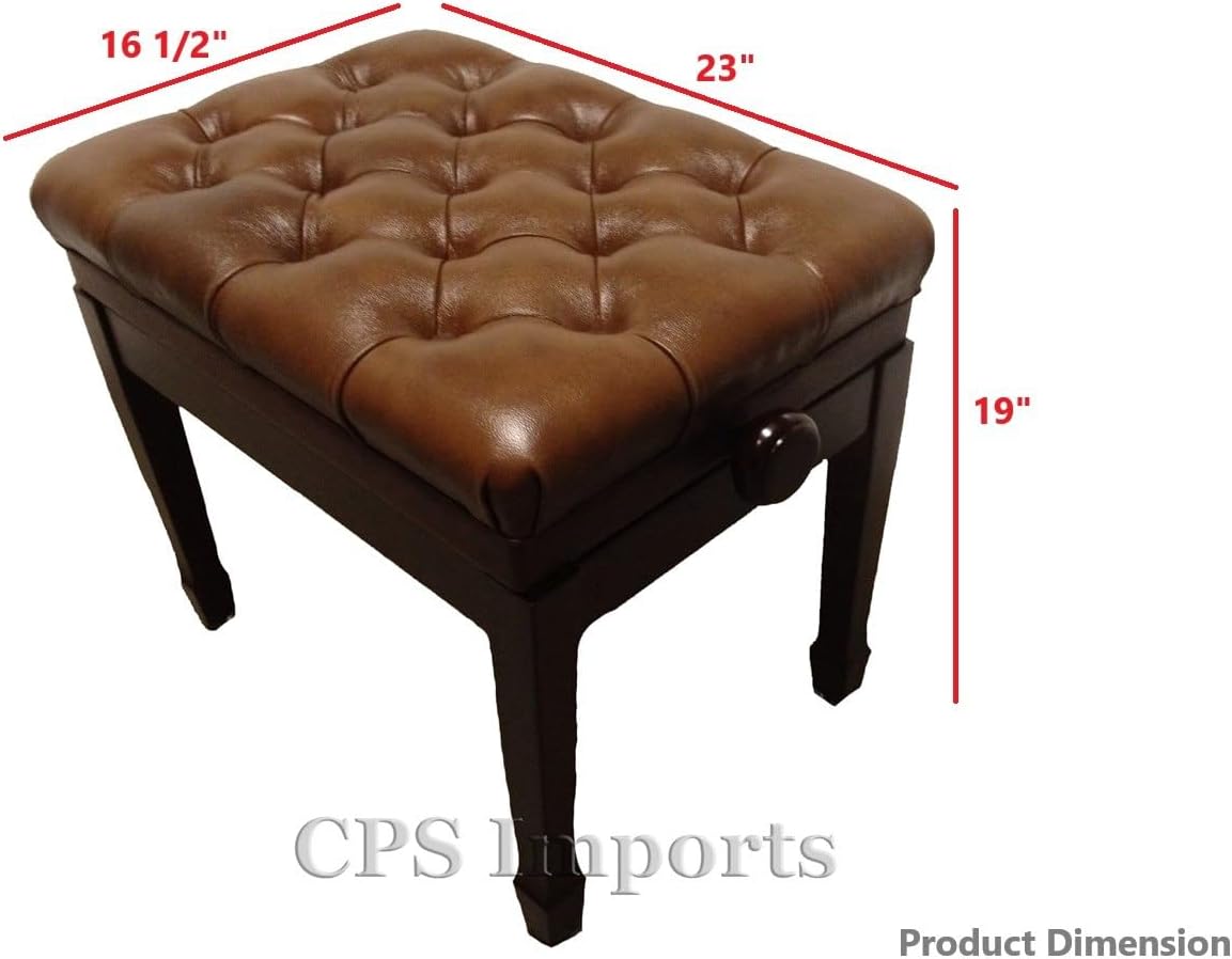Genuine Leather Adjustable Pillow Top Artist Piano Bench Stool in Walnut