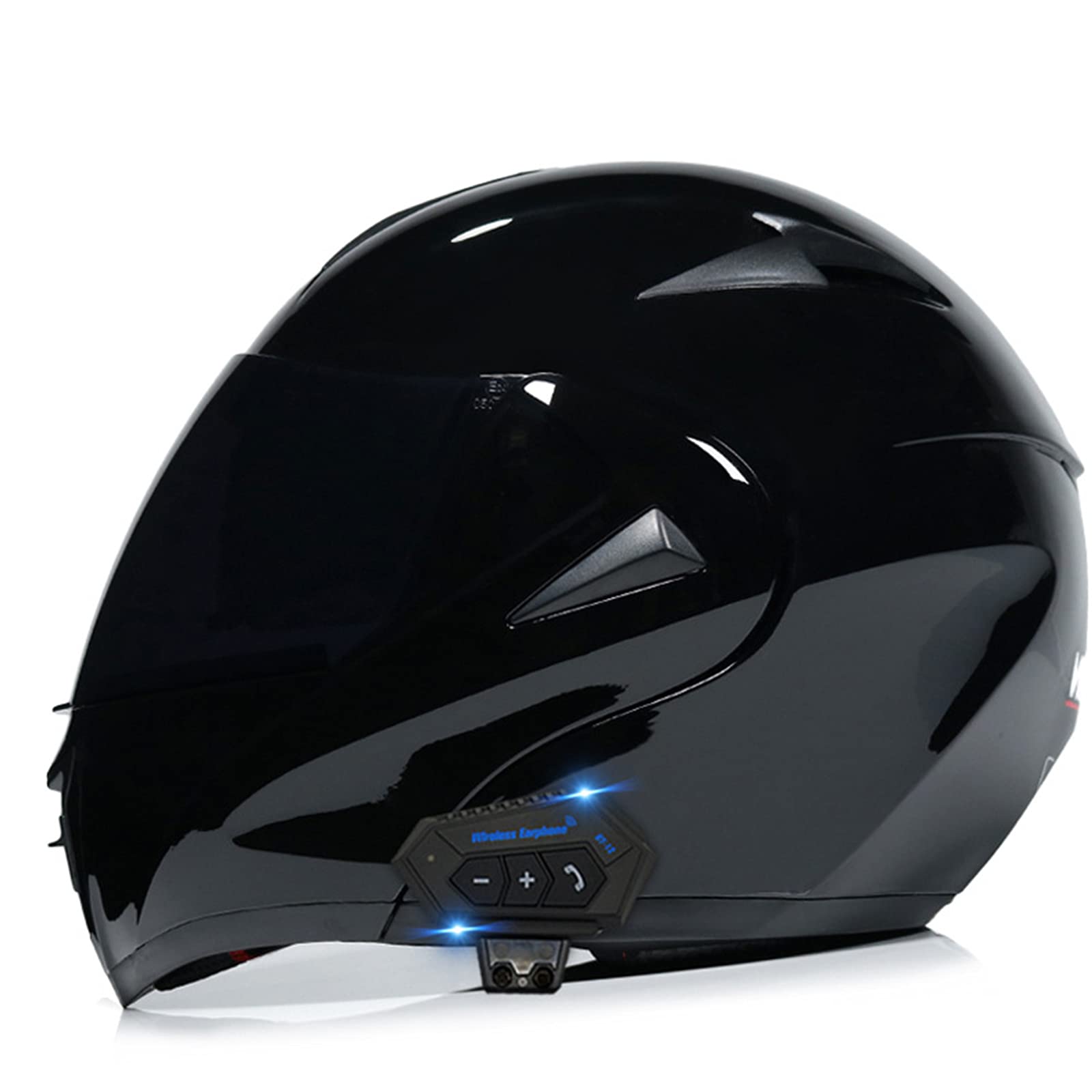 Casco moto bluetooth anti-appannamento doppia visiera casco integrale modulare moto locomotiva casco sicurezza apribile, omologato ECE nero lucido nero opaco (55-62 cm),C,M