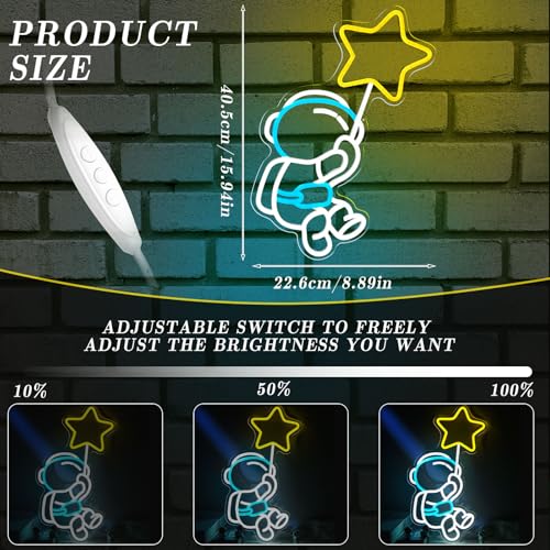 Image of Astronaut Star Neon Sign Spaceman LED Neon Light for Wall Decor Dimmable Astronaut Holding Stars Signs Lights Space Decor for Boys Christmas Gift, Kids, Game Room, Man Cave