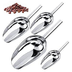 GZLCEU Set of 4 Ice Scoops Stainless Steel Versatile Flour Scoop for Sweets Ice Cubes Grains Nuts and Kitchen Bar Buffet Party Wedding (Silver)