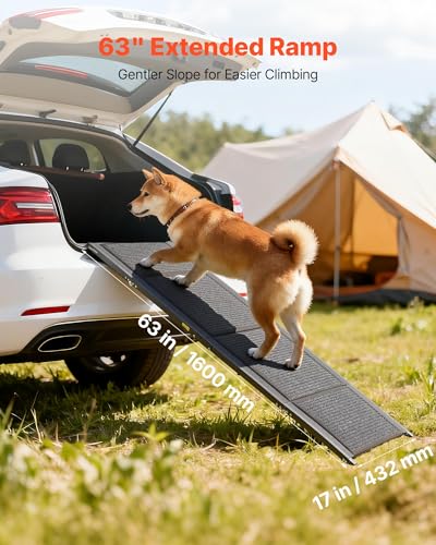 VEVOR Hunderampe, 160 x 43,2 cm, Faltbare Hundeautorampe für mittelgroße & große Hunde bis 113 kg, Hundetreppe mit Rutschfester Filzteppichoberfläche, tragbare Einstiegshilfe für SUV & LKW