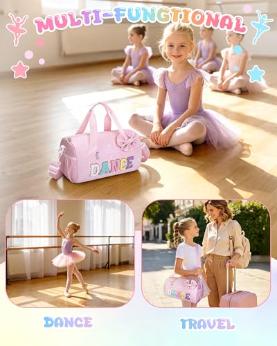 Image of Glitter Dance Ballet Bag Small Cheer Duffle Travel Bag with Bow Decoration