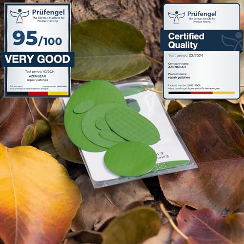 aZengear Repair Patches for Jackets, Tent, Shoe Toe, Air Mattress, Inflatables, PVC Gear - Waterproof, Self-Adhesive, Tear-Cold-Heat-Resistant, Down Puffer Coat (11 Pcs, Cool Green)