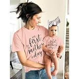 AG AGUU Our First Mothers Day Matching Outfit Mommy and Me Newborn Baby Boys Girls Romper Onesie New Mom Shirts for Women(Mom-Pink-A,M)