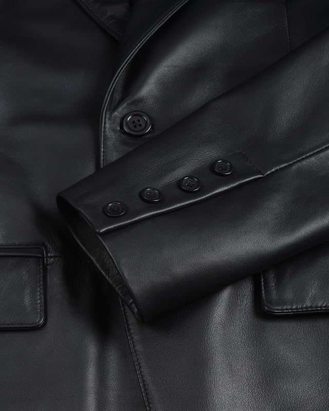 Image of Blingsoul Mens Leather Blazer - Casual Leather Sport Coat with Notch Lapel, Real Lambskin Leather Jacket for Men