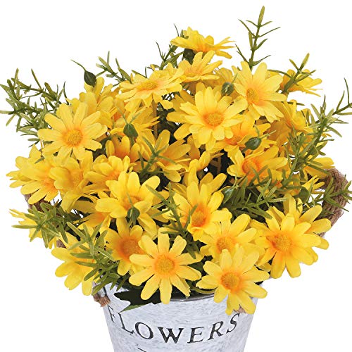 Martine Mall Artificial Sunflowers Pot, Silky Artificial Flower Daisy Metal Pot Bonsai, Artificial Flowers In Metal Potted, Artificial Daisy Bouquet For Stage Garden Wedding Windowsill Decor #TOP7