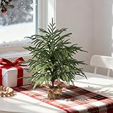 2FT Artificial Norfolk Pine Tree with Decorative Pot - Tabletop UV Protection Faux Tree Fake Plants with PE Branch for Indoor Outdoor Home Front Porch Christmas Decor