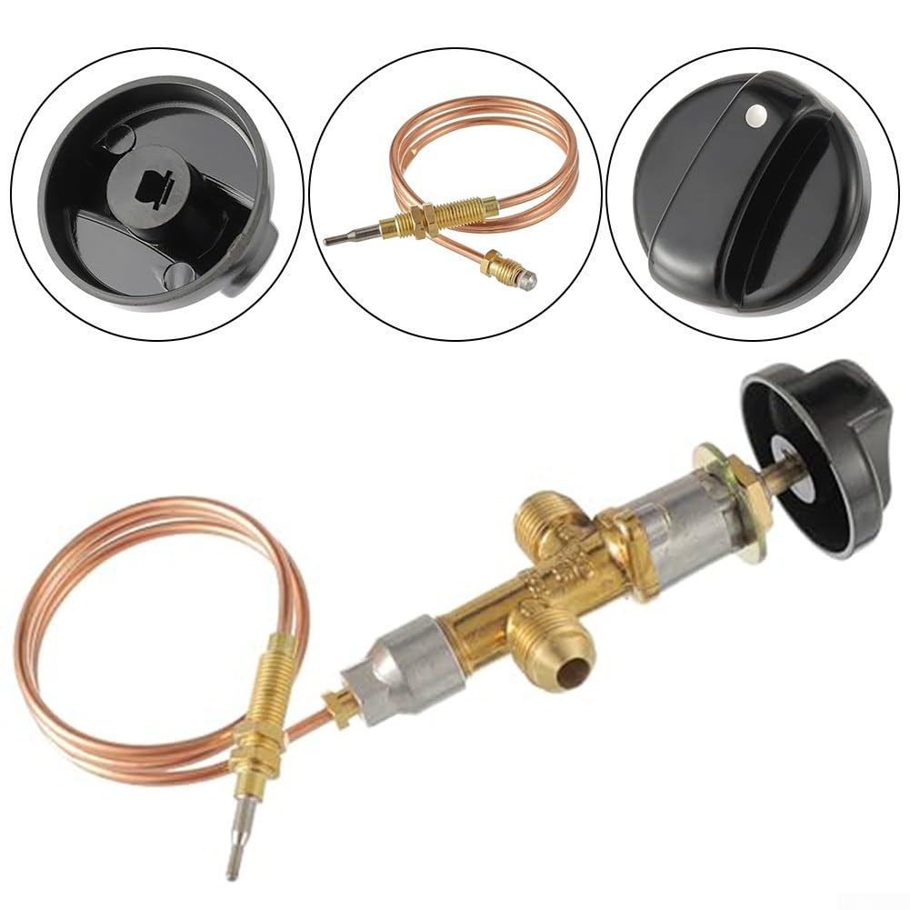 Sicherheitsregelventil-Set, Niederdruck Lpg Propangas Kamin Feuerstelle Flammenausfall Sicherheitsregelventil Kit inklusive Ventil, Knopf und Thermoelementdraht für Gasgrill Kamin Grill 12 x 6 x 5 cm