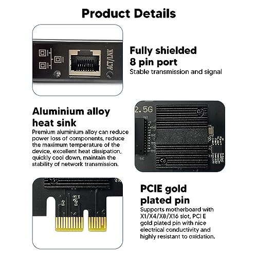 Tarjeta de red PCIe, adaptador Ethernet Gigabit 2.5G con chip I226-V, tarjeta LAN PCI Express para escritorio para gaming y servidor, con soporte de perfil bajo miniatura 6