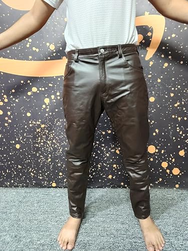 Men's Fashion Genuine Cowhide Biker Bomber Cowboy Leather Pants4