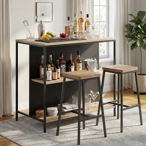 Image of FFO Modern Bedside Table with Drawer & Open Shelf, Wooden Top with Metal Frame, Compact Nightstand for Bedroom, End Table for Living Room