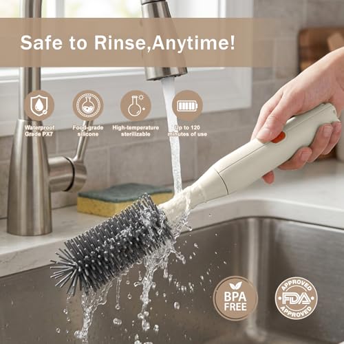 Image of Electric Bottle Brush Cleaner, Rechargeable Electric Baby Bottle Brush Cleaner with 2 Speeds, Silicone Bottle & Straw Brush, Waterproof Portable Baby Bottle Cleaner Kit for Travel & Home, White