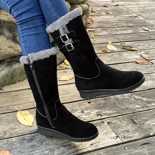 Winter large-size women's fleece-lined thick mid-calf snow boots - anti-slip, durable, warm, side-zip cotton shoes3