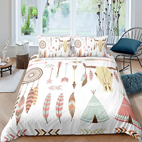 Feather Duvet Cover Dreamcatcher Exotic Tribal Style Boho Comforter Cover Arrow Stripe Printed