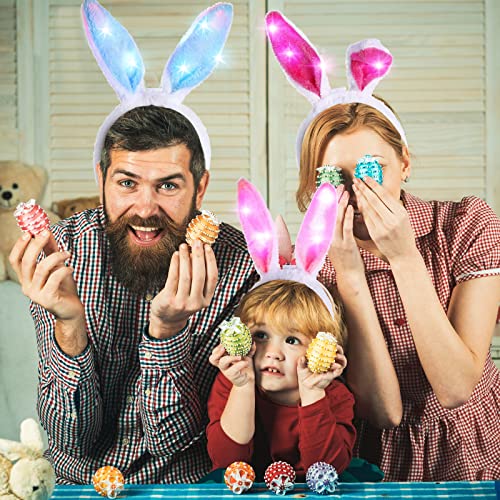 Jutom 12 Pcs Easter Led Bunny Ears Headband Light Up Rabbit Ears Headbands Fluffy Furry Headband 3 Modes Bunny Headband Bunny Ears Hair Hoop Cosplay Hairbands For Women Girls Easter Hair Accessories #TOP1