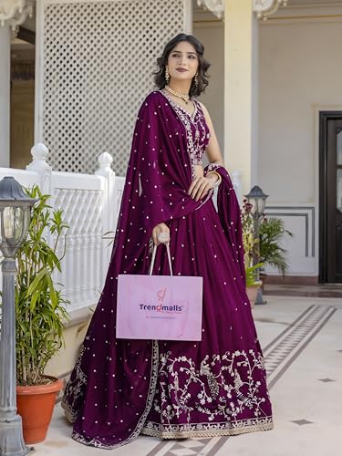 Image of TRENDMALLS Art Silk Embroidery Sequence Work Lehenga Choli Unstitch Blouse With Dupatta For Women (New-Bridal-Latest-Wedding-Sequence-Lehenga-Designer)