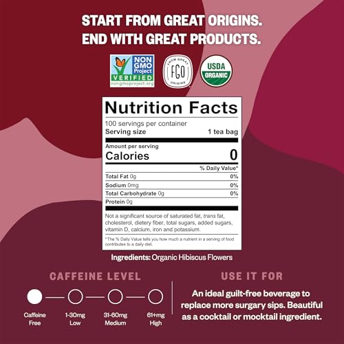 FGO Organic Hibiscus Tea – USDA Organic & Non-GMO, Eco-Conscious Fiber Tea Bags, Caffeine-Free Herbal Tea, Rich in Antioxidants, No Dyes or Chemicals, Ideal for Hot or Iced Tea,100 Count (Pack of 1) - Image 3