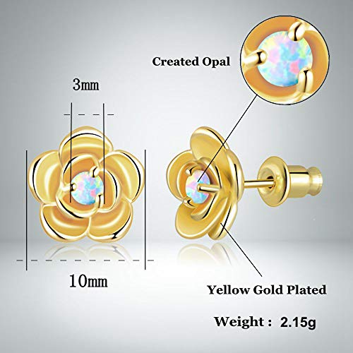 Cinily Gold Stud Earrings,Rose Flower Opal Stud Earrings 18K Yellow Gold Plated Hypoallergenic & Nickel Free Gemstone Earrings For Women Girls Jewelry Graduation Gift #TOP2