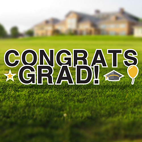 Vispronet Congrats Grad Yard Signs with Stakes – Each Letter is 18in Tall – Includes Bonus Star, Grad Cap and Balloon – Weather-Resistant Signs and Steel Stakes