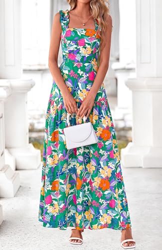 Image of BTFBM Dresses for Women Summer 2026 Formal Sleeveless Smocked Floral Long Wedding Guest Dress Party Spring