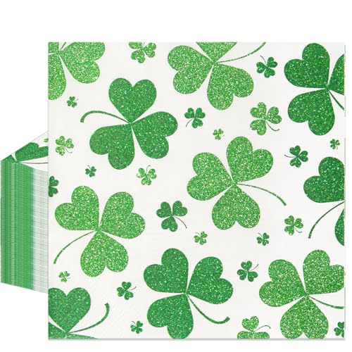 Konsait St Patricks Day Napkins - 100 Pack Disposable Paper Shamrock Napkins for St. Patricks Day Celebrations 6.5 x 6.5 Inch Saint Patricks Day Party Supplies