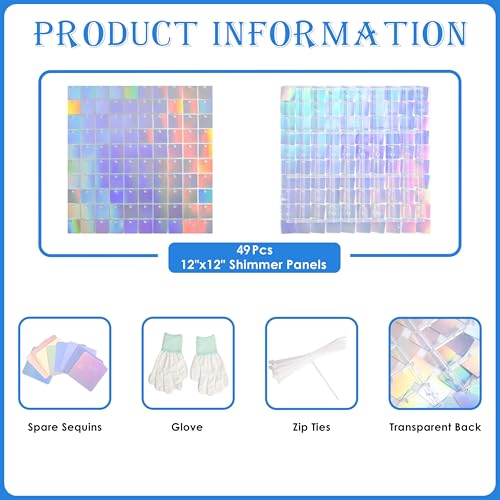 Image of Shimmer Wall Backdrop Silver Iridescent 7FTx7FT Square Sequin Wall Panel Backdrop Decor for Wedding Anniversary Birthday Party, 49 Panels