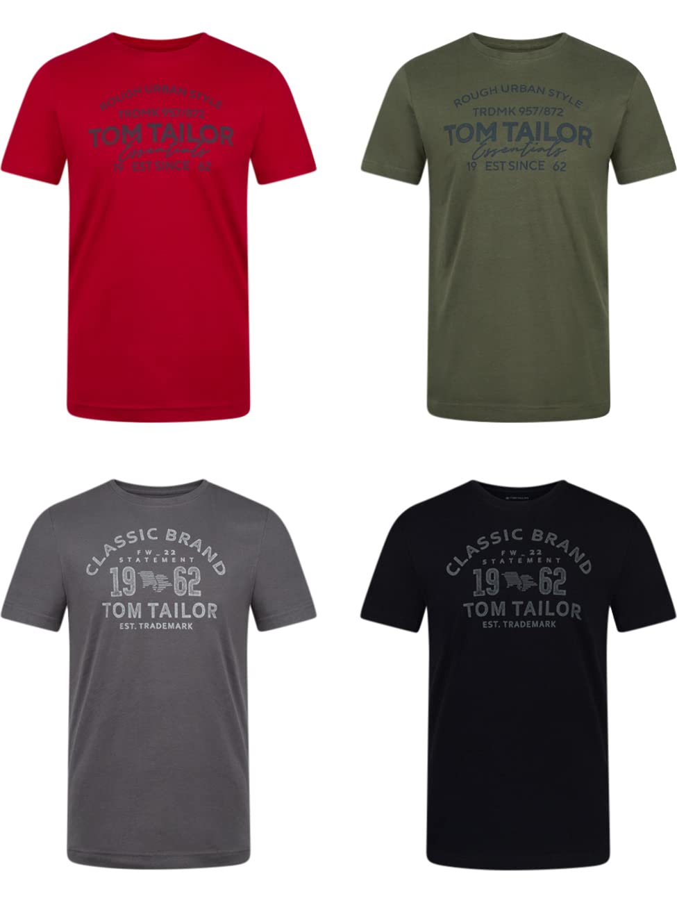 TOM TAILOR Tshirt Herren Baumwolle Regular Fit 4er Pack Set Rundhals Kurzarm Sommer Tee Shirt Logoprint 100% Baumwolle Schwarz Weiß Grün Rot Blau Grau Orange S M L XL XXL 3XL