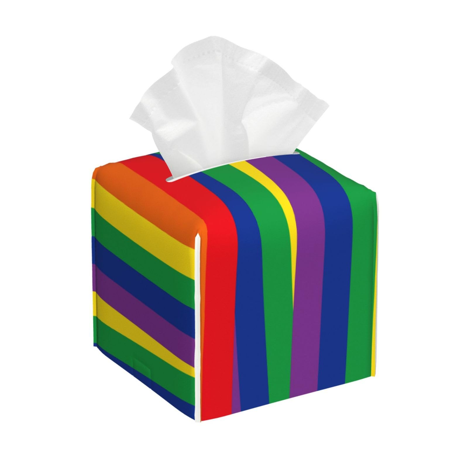 Rainbow Color Line Stroke Square PVC Tissue Box Cover Modern Decorative Holder for Bathroom Vanity