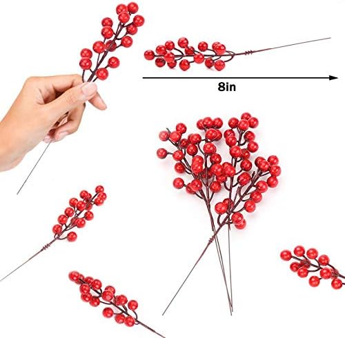 LOKIPA Christmas Red Berry Stems,20packs Artificial Xmas Berry Stem Picks for Christmas Decoration