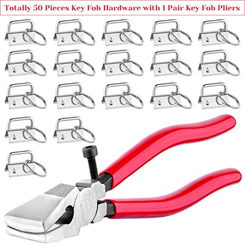 Key Fob Hardware Set, Shynek 50PCS Lanyard Key Fob Hardware 1 Inch with Key Fob Pliers Tool for Keychain and Wristlet Clamp Hardware Supplies4