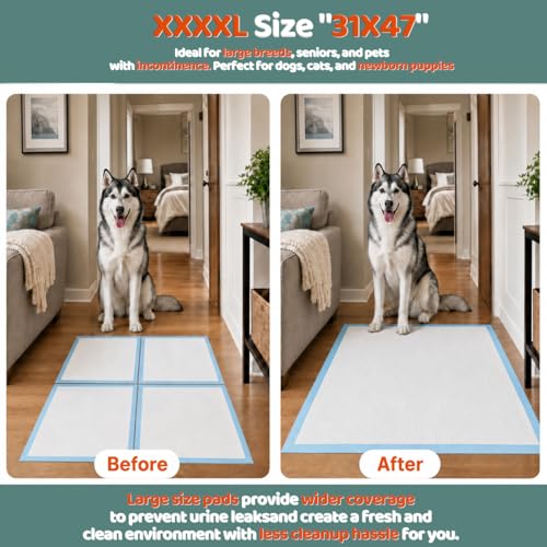 Image of Gimars XXXL 31X47 inch 40 Count 1200ML Super Absorbent Thicken 6-Layer Ultra Large Dog Pee Pads - Leak-Proof Odor-Control Quick-Dry Training Pads for Large Senior Dogs, Puppies, Cats & Pets