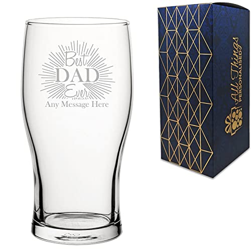 Personalised Engraved Tulip Pint Glass with Best Dad Ever Design Personalise with Any Message for Birthdays Fathers Day Christmas Gift Box Included Laser Engraved