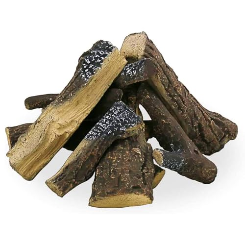 Utheer Gas Fireplace Log Set,10 pcs Ceramic logs for Fireplace, Large Ceramic Wood Logs for Indoor Gas Inserts, Vented, Electric, Gel, Propane, Vent-Free or Outdoor Fireplaces & Firepits