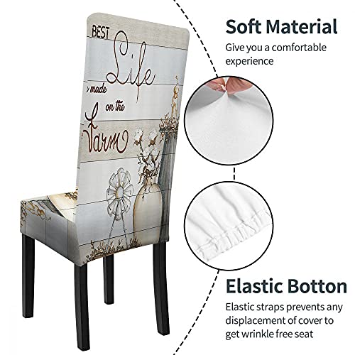 Wondertify Farmhouse Chair Covers For Dining Room The Best Life Windmill And Cotton Flower Pot Candlestick Farm Country Rustic Stretch Slipcovers Chair Protector Decor For Home And Banquet #TOP5