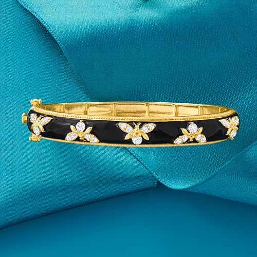Ross-Simons 1.40 ct. t.w. White Topaz and Black Enamel Bumblebee Bangle Bracelet in 18kt Gold Over Sterling3
