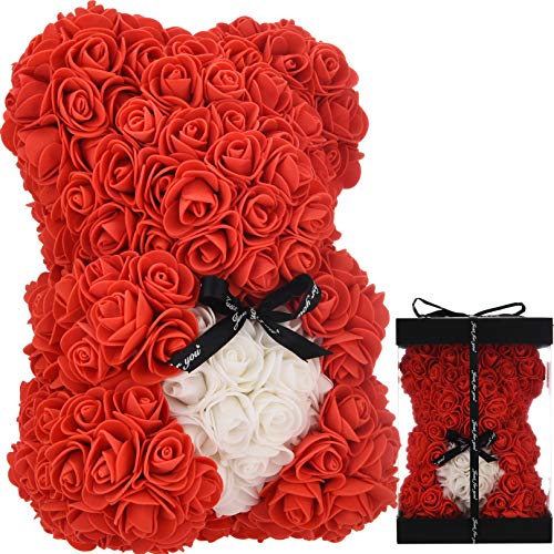 Rose bear rose teddy bear - women gifts for mom gifts unique girlfriend birthday gifts for her anniversary mothers Valentines Day fake roses flower bear rose Artificial rose - Rose Bear with Box (red)