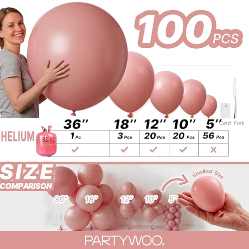 Image of PartyWoo Dusty Pink Balloons 100pcs Different Sizes of 36 18 12 10 5 Inch Blush Pink Dusty Rose Boho Netural Balloon Arch Kit Garland for Baby Shower Princess Girl Birthday Party Decorations Pink-F01