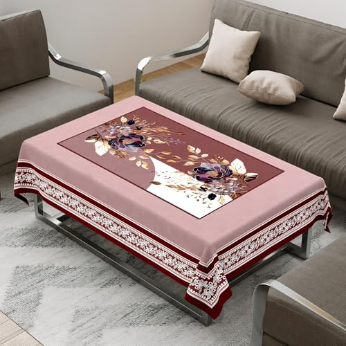 Image of Cloth Fusion Velvet Floral Centre Table Cover Cloth 4 Seater with Stunning Gold Foil Design for Home Decor (40x60 Inch, Maroon)