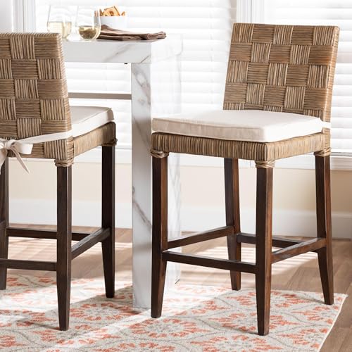 Silla Bali & Pari Fatima de Ratán Natural con Cojín - Silla Tejida a Mano con Respaldo y Asiento de Canasta, Estilo Bohemio Costero para Cocina o Comedor, Altura de Mostrador miniatura 2