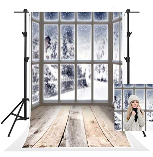 Kate 10x10ft Window Frozen Snow Wonderland Photography Backdrops Winter Interior Wood Floor Merry Christmas Photo Backgrounds Holiday Party Photographic Background Shooting Props Video