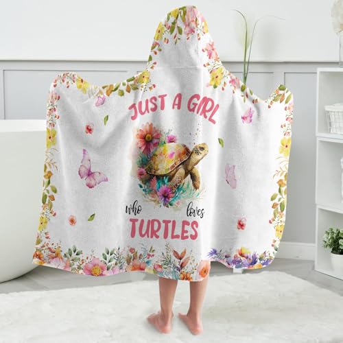 Image of Turtle Hooded Bath Towels for Girls,Soft Cotton Swimming Shower Beach Blanket (Turtle)