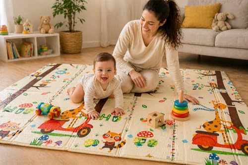Image of WENGTY BPA Free Extra Large Big Size Non Slip Reversible Giraffe Print Baby Play Mat for Learning & Crawling,Foldable Foam Floor Mats for Toddlers Kids Play Room (200X150CM 8MM Thickness)