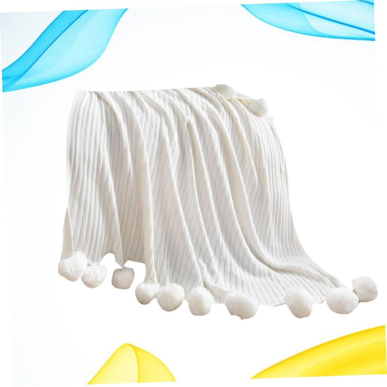 Cabilock Cotton Blanket Hair Ball Design Soft Cozy Knitted Sleeping Blanket Breathable Cotton Bedding for Home Office