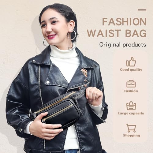miss fong Leather Fanny Packs for Women, Small Crossbody Bags for Mom,Mini Diaper Belt Bag for Women, Waist Bag with 9 Pockets