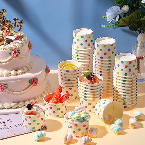 Image of Boao 200 Set 5 oz Ice Cream Cups with Spoons Disposable Paper Sundae Dessert Bowls Summer Party Supplies (Fresh Style)