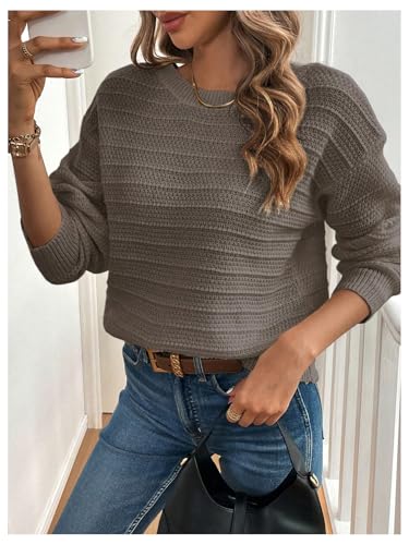 Image of MakeMeChic Women's Bow Sweater Drop Shoulder Crew V Neck Fall Sweaters Pullover Tops
