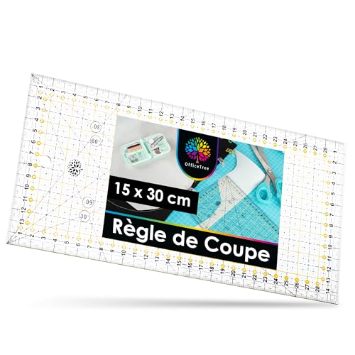 OfficeTree Regle Patchwork Couture 15 x 30cm - Regle Couture - Règle Patchwork pour Cutter Rotatif - Règle de Couture - Règles de Couture