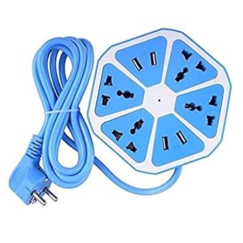 Tacson Multicolor Electronic Hexagon 4 Socket Extension Board with USB Port
